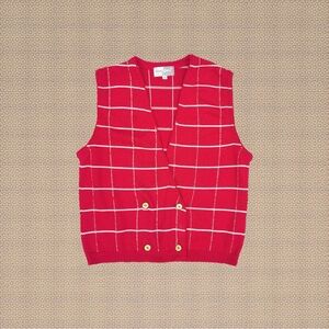Vintage HanaSport California Red White Retro Windowpane Checkered Sweater Vest